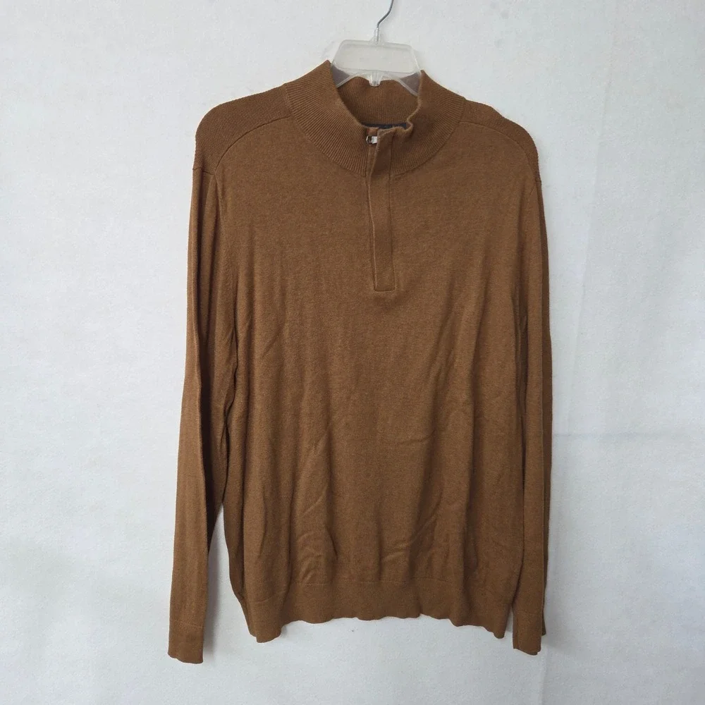 Banana Republic Men Brown Premium Luxe Yarn Quarter Zip Sweater XL Silk Cashmere